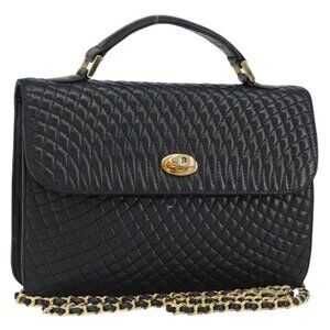 Authentic BALLY Chain Shoulder Bag Leather 2way Black Gold